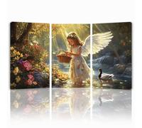 Tableau Decoration Murale Paysage Cadre en Bois Impression sur Toile, Peinture Poster Mural Tableau Fille Triptyque pour Moderne Salon Chambre Restaurant Maison Bain Cuisine 35x50 cmx 3pcs 1f-1256