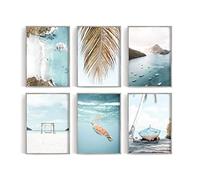 Tableau Decoration Murale Plage Océan Ensemble de 6 Peinture sur Toile Affiches Impressions Mur Art Photos pour Salon 20x30cm(7.9x11.8inch) x6 Sans cadre