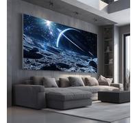 Tableau Decoration Murale pour Salon Espace Saturne Impression sur Toile Moderne Sciencefiction Planète Affiche Poster Paysage Univers Chambre Adulte Cadre en Bois 50x100 cm