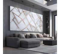 Tableau Decoration Murale pour Salon Géométrique Triangle Impression sur Toile Moderne Luxe Marbre Affiche Poster Moderne Grille Chambre Adulte Sans Cadre 50x100 cm