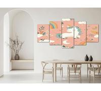 Tableau Decoration Murale pour Salon Licorne Arc-En-Ciel Mignonne Décoration pour Chambre Tableau Rouge Impression sur Toile 5 Parties Affiche Murale Grand Format 200x100 cm
