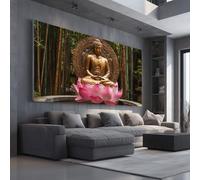 Tableau Decoration Murale pour Salon Oriental Lotus Impression sur Toile Moderne Zen Bambou Affiche Poster Japonais Religion Chambre Adulte Sans Cadre 50x100 cm