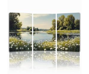 Tableau Decoration Murale Printemps Cadre en Bois Impression sur Toile, Peinture Poster Mural Tableau Nature Triptyque pour Moderne Salon Chambre Restaurant Maison Bain Cuisine 55x80 cmx 3pcs 1f-1124