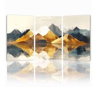 Tableau Decoration Murale Rétro Cadre en Bois Impression sur Toile, Peinture Poster Mural Tableau Montagne Triptyque pour Moderne Salon Chambre Restaurant Maison Bain Cuisine 25x35 cmx 3pcs 1f-74
