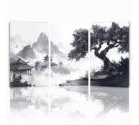 Tableau Decoration Murale Rétro Cadre en Bois Impression sur Toile, Peinture Poster Mural Tableau Paysage Triptyque pour Moderne Salon Chambre Restaurant Maison Bain Cuisine 20x30 cmx 3pcs 1f-34