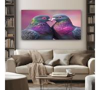 Tableau Decoration Murale Romantique Pigeon 80x120 cm Cadre Impression sur Toile Amour Couple pour Salon et Chambre Moderne et Abstrait Affiche et Poster Prêt à Accrocher