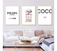 Tableau Decoration Murale Rose Bouteille de Parfum Affiche Imprime Fleur Abstraite Mode Mur Art peintures Vogue Impression sur Toile 3 pièces Mur Photos Salon décor à la Maison Taille 3