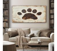 Tableau Decoration Murale Rustique Empreintes de Pattes 80x120 cm Cadre Impression sur Toile Animal Chien pour Salon et Chambre Moderne et Abstrait Affiche et Poster Prêt à Accrocher