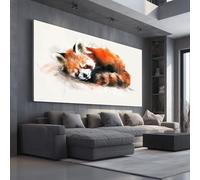 Tableau Decoration Murale Salon Aquarelle Petit Panda Décoration Murale Sans Cadre 70x140cm Artistique Animal qui dort Tableau Artistique pour Chambre Adulte, Peinture Décorative
