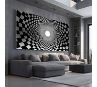 Tableau Decoration Murale Salon Cadre en Bois Illusion d'optique Grille Décoration Murale Prêt à Suspendre 70x140cm Géométrique Damier Tableau Artistique pour Chambre Adulte, Peinture Décorative