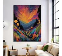 Tableau Decoration Murale Salon Ciel Étoilé Psychédélique, Montagnes Prairies Orange Brûlé Art 40X50Cm Grand Impression Sur Toile Pour Chambre Bureau Salle De Maison Décoration, Sans Cadre