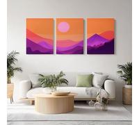 Tableau Decoration Murale Salon, Coucher De Soleil Orangé Soleil Montagnes Impression sur Toile Nature Ciel Décoration d'intérieur Moderne pour Chambre à Coucher Galerie, 40x60cmx3 Sans Cadre