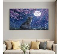 Tableau Decoration Murale Salon, Decoration Maison Impression sur Toile Naturelle Animal loup, Décoration Asie Fantastique Decoration Murale pour Bureau Salle Chambre 120L x 80W cm
