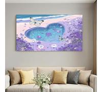 Tableau Decoration Murale Salon, Decoration Maison Impression sur Toile Naturelle Floral petites fleurs violettes, Décoration Paysage Côtier Decoration Murale pour Bureau Salle 90L x 60W cm