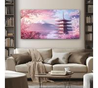 Tableau Decoration Murale Salon Floral Fleur de Cerisier Impression sur Toile Japonais Pagode Grande Affiche Peinture pour Maison Appartement Bureau 50x100 cm, Sans Cadre