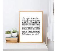 Tableau Decoration Murale Salon,Français Décor À La Maison Toile Art Impression Et Affiche, Minimaliste Moderne Les Règles du Bonheur Citation France Toile Peinture Décoration Murale - 30X40Cm