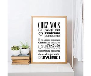 Tableau Decoration Murale Salon,Français Décor À La Maison Toile Art Impression Et Affiche, Minimaliste Moderne Les Règles du Bonheur Citation France Toile Peinture Décoration Murale - 30X40Cm