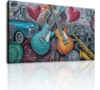 Tableau Decoration Murale Salon Graffiti Instruments De Musique, Classique Voitures Affiche Décoration pour Chambre Couloir Bureau, Impression sur Toile HD, Arts Décoratif 120x80 cm Multicolore, Cadea