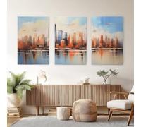 Tableau Decoration Murale Salon, L'Horizon De New York Les Bâtiments Impression sur Toile Paysage Urbain Moderne Décoration d'intérieur Moderne pour Chambre à Coucher Galerie, 30x40cmx3 Sans Cadre