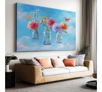 Tableau Decoration Murale Salon Moderne, 3D Vase Papillon Ciel Bleu Nuage 70x50 cm Grand Impression sur Toile pour Chambre Bureau Salle De Bain Maison Décoration