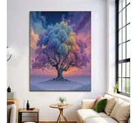 Tableau Decoration Murale Salon Moderne,60X90Cm Impression Sur Toile,Decoration Murale Multicolore Arbre Du Coucher De Soleil Plantes Peindre L'Encre Décoration De Chambre Salle De Maison Décorations