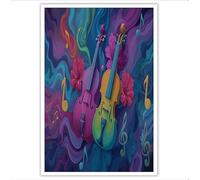 Tableau Decoration Murale Salon Moderne,70X100Cm Impression Sur Toile,Rouge Et Jaune Musique De Guitare Illustrations D'Instruments De Musique Décoration De Chambre Salle De Bain Maison Décorations