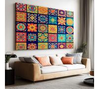 Tableau Decoration Murale Salon Moderne, Ethnique Motif Fleur 120x90 cm Grand Impression sur Toile pour Chambre Bureau Salle De Bain Maison Décoration