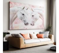 Tableau Decoration Murale Salon Moderne, Fantaisie cheval blanc fleurs cerisier 120x80 cm Grand Impression sur Toile pour Chambre Bureau Salle De Bain Maison Décoration