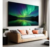 Tableau Decoration Murale Salon Moderne, Lac Aurores Boréales Fantastique Paysage 70x50 cm Grand Impression sur Toile pour Chambre Bureau Salle De Bain Maison Décoration