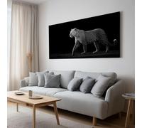 Tableau Decoration Murale Salon Moderne, Noir Blanc HD Animal Léopard Portrait 100x50 cm Grand Impression sur Toile pour Chambre Bureau Salle De Bain Maison Décoration