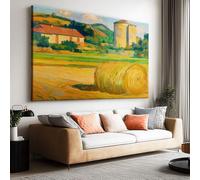 Tableau Decoration Murale Salon Moderne, Style Cottage Ville Foin 120x90 cm Grand Impression sur Toile pour Chambre Bureau Salle De Bain Maison Décoration