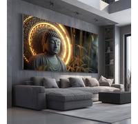 Tableau Decoration Murale Salon Oriental Bouddha Grand Impression sur Toile Zen Bambou Cadre Mural Moderne Traditionnel Religion Peinture pour Chambre Adulte Bureau 50x100 cm