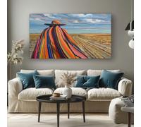 tableau decoration murale Silhouette féminine bohème 70x140cm sans cadre | impression sur toile Horizon agricole coloré, 1 pièce, surface résistante aux taches