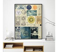 Tableau Decoration Murale,Soleil Lune Et Étoiles Abstraite Vintage Affiche Astrologie Illustrations Imprime Rétro Mur Art Photo Toile Peinture Astrologue Cadeau, Affiches Art Déco-50X70Cm