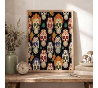 Tableau Decoration Murale Squelettes Exotiques Du Jour Morts Brun Toile Peinture Mural Tableaux, Affiche Murale Affiche Mexicaine Chambre Salon Sans Cadre Tableau Impression Sur Toile 60X80Cm