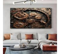 Tableau Decoration Murale Steampunk Engrenage 70x140 cm Impression Sur Toile Rétro Horloge Tableau Moderne pour Décoration D'Intérieur, Chambre, Salon Photo sur Toile Encadrée