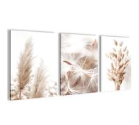 Tableau Décoration Murale Style Boho Beige - Novart - N008935a - 3 Cadres de 30x40 cm Prêts à Accrocher Impression Toile