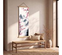 Tableau Decoration Murale Style Chinois Fleur de Prunier Impression sur Toile, Cadre Decoration Murale Salon Peinture à l'encre Montagne Tableau Moderne Asiatique Paysage Naturel Chambre 25x75 cm