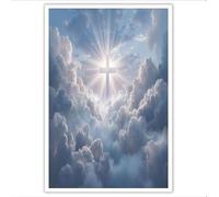 Tableau Décoration Murale Vent Sacré Et Solennel - 30x40cm Impression Sur Toile Sans Cadre Nuages Géométriques Sacrés Tableaux Muraux pour Salon Bureau Intérieur Couloir Décor à La Maison, Bleu-Gris