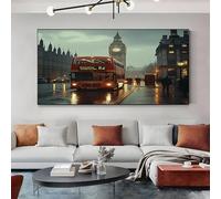 Tableau Decoration Murale Vintage Londres 70x140 cm Impression sur Toile Paysage Urbain Big Ben pour la Maison, Salon, Couloir, Cuisine Peinture sur Toile Sans Cadre