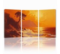 Tableau Decoration Murale Vue sur la mer Cadre en Bois Impression sur Toile, Peinture Poster Mural Tableau Arbre Triptyque pour Moderne Salon Chambre Restaurant Bain Cuisine 50x75 cmx 3pcs 1f-28