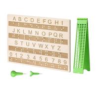 Tableau d'écriture Braille - Bois PVC 4 rangées 28 cellules | Kit d'écriture Braille avec, tableau noir, étiquettes, guide des doigts, outil d'apprentissage des problèmes visuels pour enfants Ad