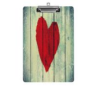Tableau d'écriture robuste avec symbole d'amour sur un vieux mur en bois, porte-documents en acrylique, format lettre, pince métallique, porte-documents en plastique rigide pour bureau, maison ou esp