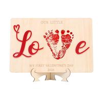 Tableau d'empreinte de la Saint-Valentin avec inscription « Our Little Baby's Valentine Footprint » - Panneau artistique pour révéler le sexe de la Saint-Valentin (empreinte d'amour pour la
