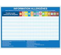 Tableau des allergènes bleu- Affichage OBLIGATOIRE pour tout établissement de restauration - Conforme Décret 2015-447 - Spécial Restaurants, Snacks, Food Trucks, Cantines format A4 plastifié, Matt.