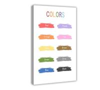 Tableau des couleurs pour l'apprentissage et l'éducation préscolaires - Impression sur toile - Décoration de chambre à coucher, bureau, chambre - Cadeau - 20 x 30 cm