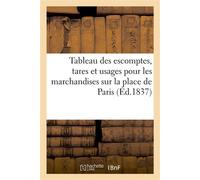 Tableau des escomptes, tares et usages pour les marchandises sur la place de Paris - Collectif - Hachette Bnf - broché - Livre