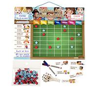 TABLEAU DES RESPONSABILITÉS Magnetique Large | Tableu de Recompense pour Mur ou Réfrigérateur 43x32cm, 22 Activités, 2 Marqueurs, 1 Globe | Présentation Boîte Cadeau enfants, anniversaires (Français)