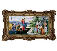 Tableau des saints Bateau Jésus Prêché, Tableau sacré icônes 96 x 57 cm Magnifique repro baroque antique Tableau encadré Ornements d'ornement monté dans le cadre (doré) 75B