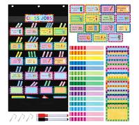 Tableau des Tâches de Classe, 1 Tableau de Poches + 83 Cartes Effaçables + 3 Crochets en Métal + 2 Marqueurs, pour Tableau d'Affichage, Classe, École, Maison (50x94cm, Noir)